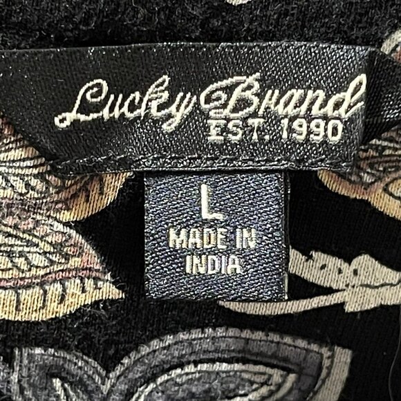 Lucky Brand Womens Size L Black Floral Print Viscose Boho Top - Picture 4 of 9